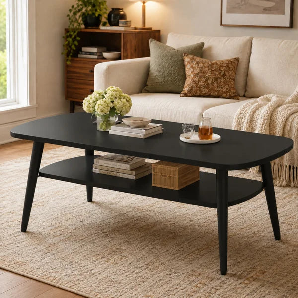 43.3-Inch Mid-Century Modern Coffee Table with Storage Shelf