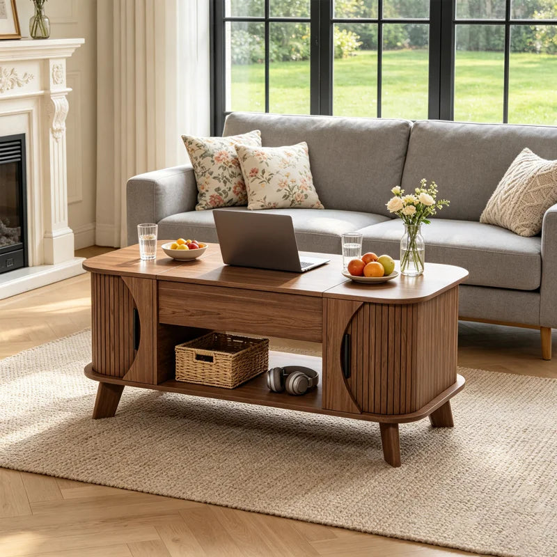 Mid-Century Modern Lift-Top Coffee Table with Storage for Living Room