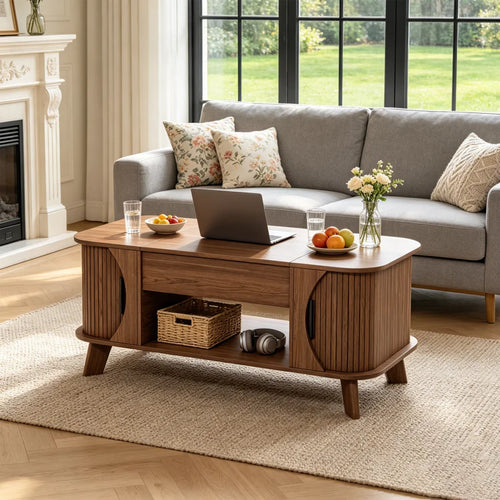 Mid-Century Modern Lift-Top Coffee Table with Storage for Living Room
