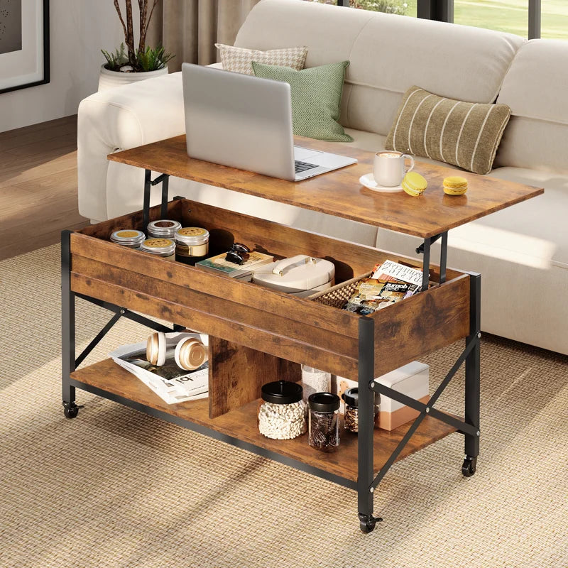 Sparta Large Extendable Lift-Top Coffee Table with Storage and Replaceable Casters
