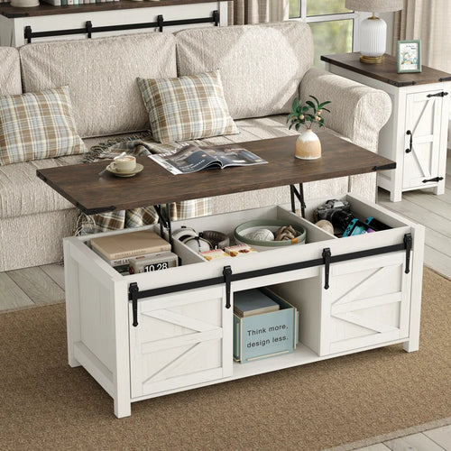 Jaquavion Farmhouse Lift-Top Coffee Table with Hidden Storage and Sliding Barn Door